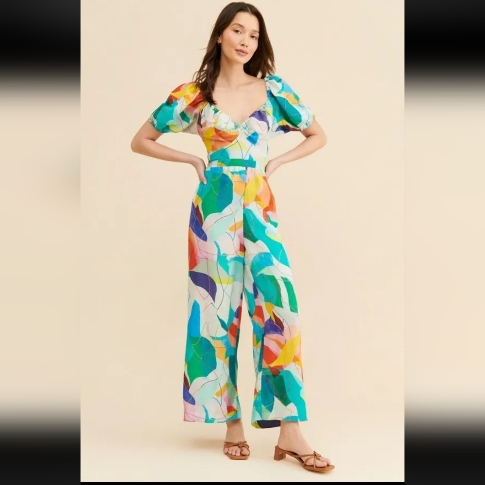 Anthropologie Ranna Gill, Tie-Back Cutout Jumpsuit, Blu Motif, Size‎ XS